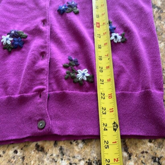Lands’ End Purple Embroidered Floral Cardigan Sweater 100% Cotton Size Small - Picture 7 of 8